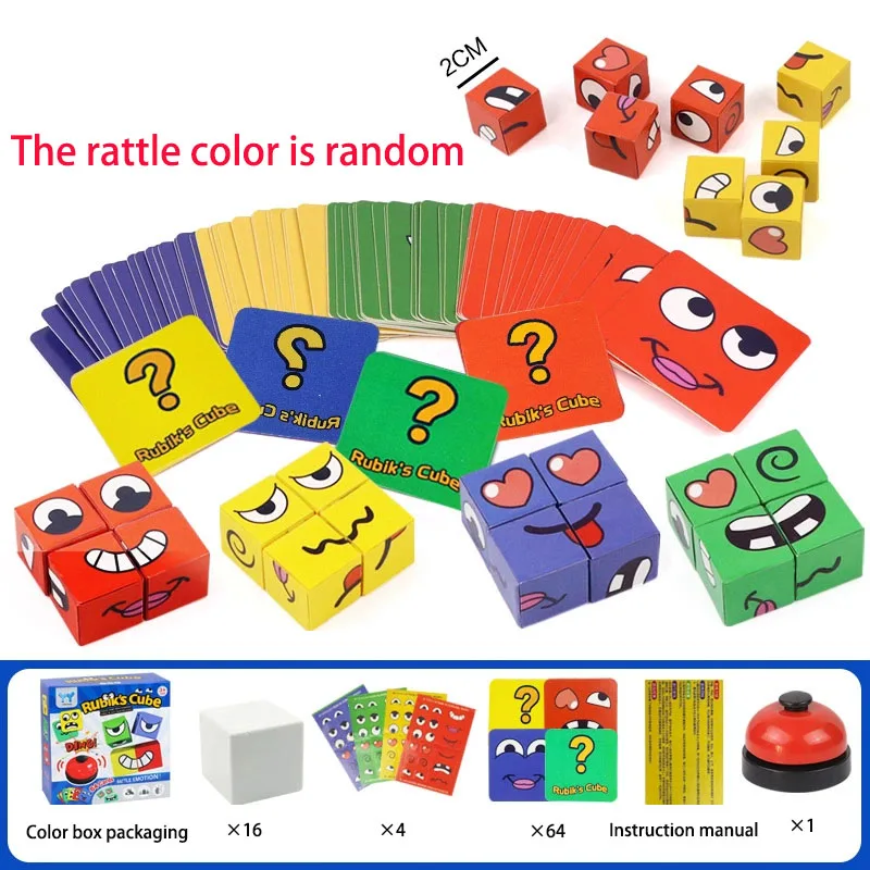 Kids Face Change Expression Puzzle Building Blocks Montessori Cube Table Game Toy Early Educational Toys for Children Gifts