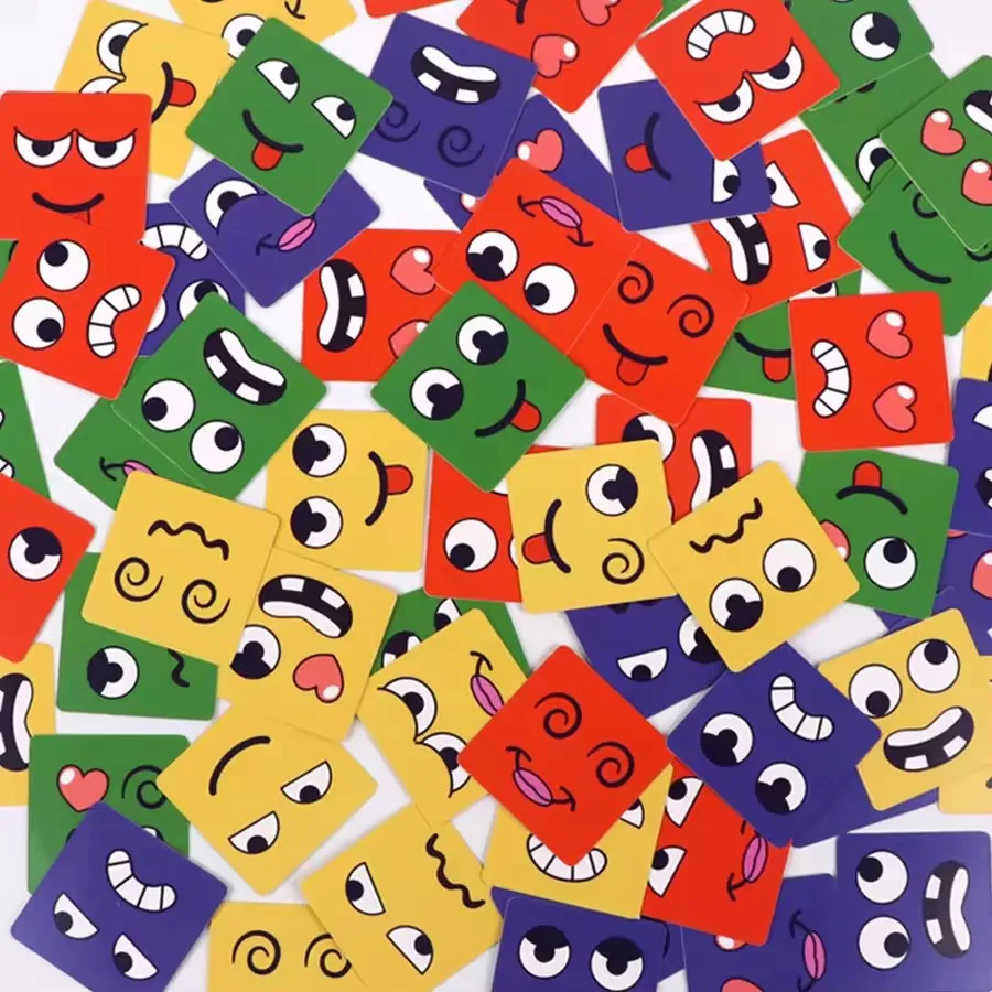 Kids Face Change Expression Puzzle Building Blocks Montessori Cube Table Game Toy Early Educational Toys for Children Gifts