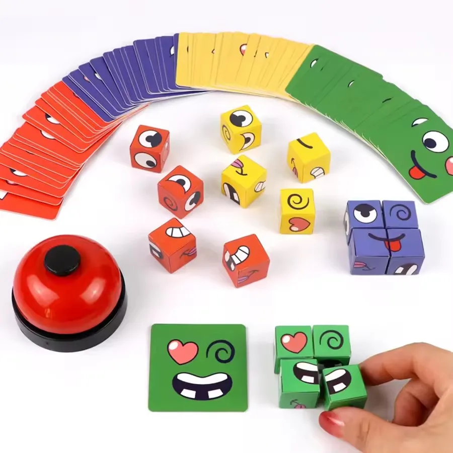 Kids Face Change Expression Puzzle Building Blocks Montessori Cube Table Game Toy Early Educational Toys for Children Gifts