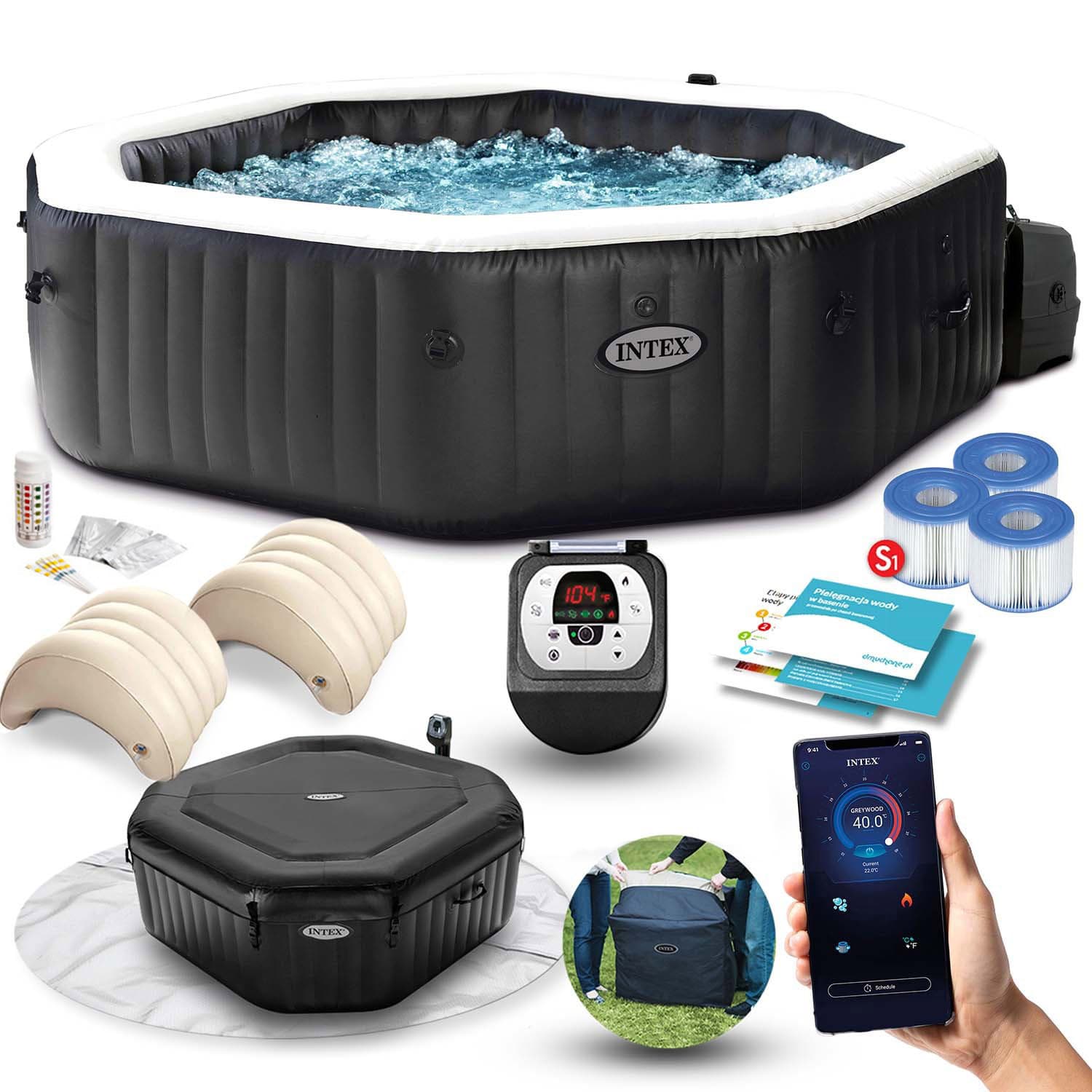 Dmuchane jacuzzi ośmiokątne hydromasaż 4 os. 180x71 cm akcesoria premium INTEX 28458