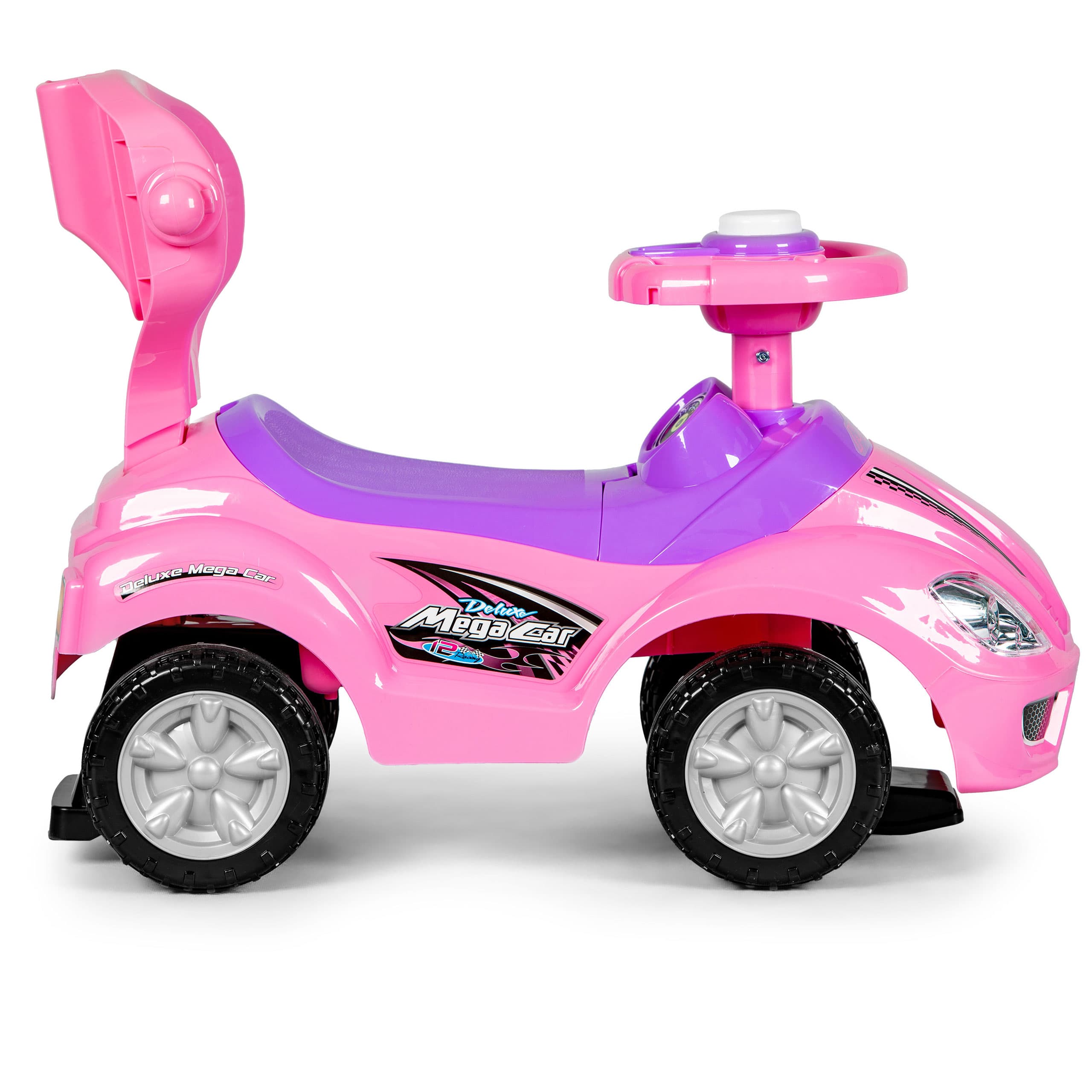 Autko jeździk, chodzik, pchacz 3w1 deluxe klakson - różowe