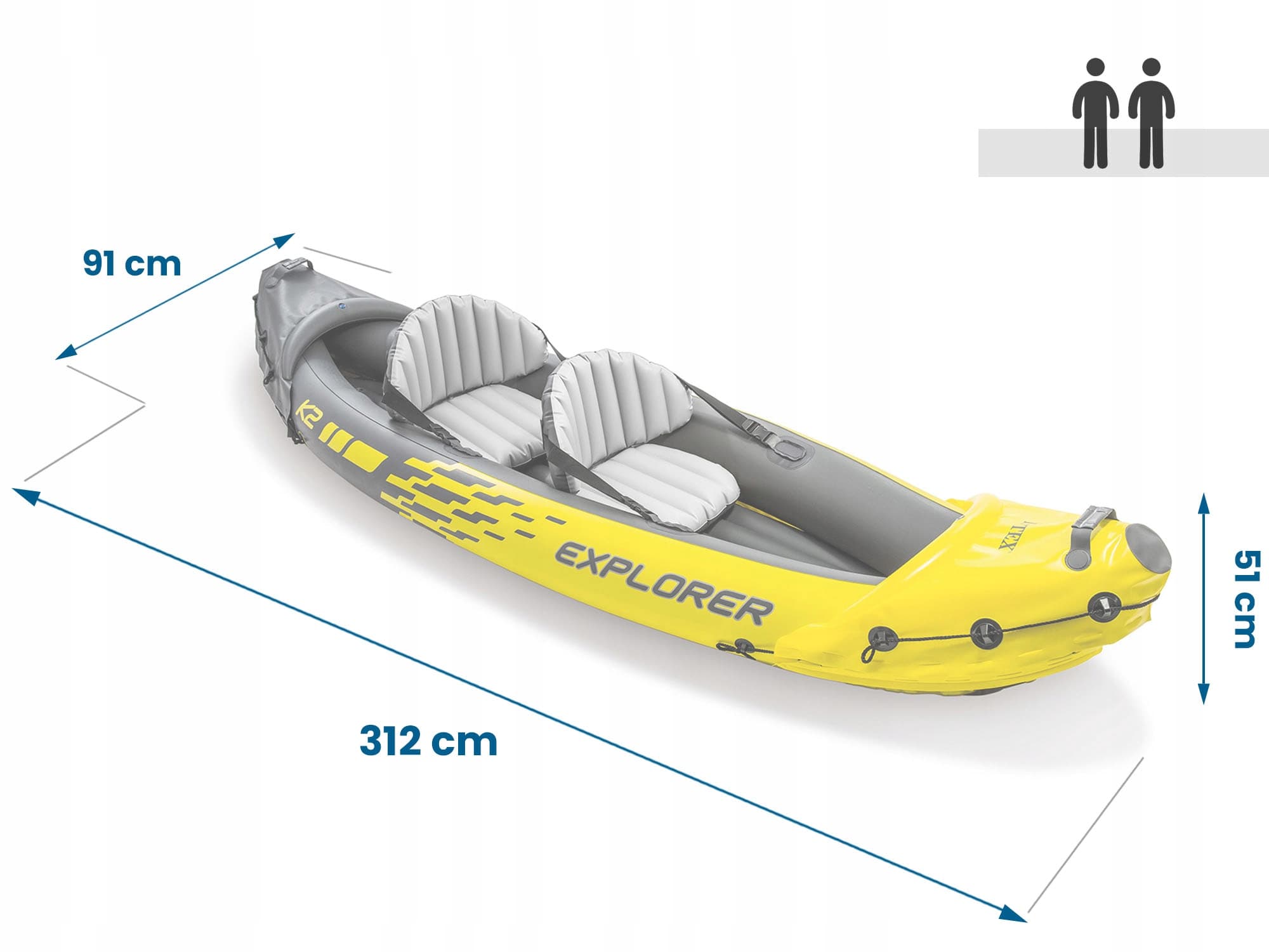 Kajak dmuchany Explorer K2 dla 2 osób wiosła + pompka INTEX 68307
