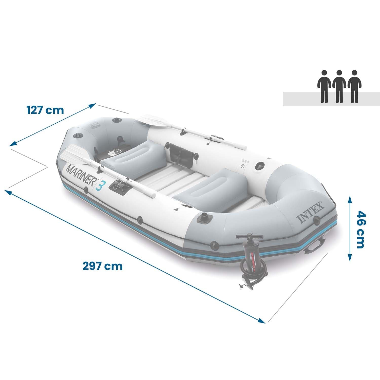 Ponton dmuchany Mariner 3 dla 3 osób wiosła pompka uchwyty na wędkę i silnik INTEX 68373