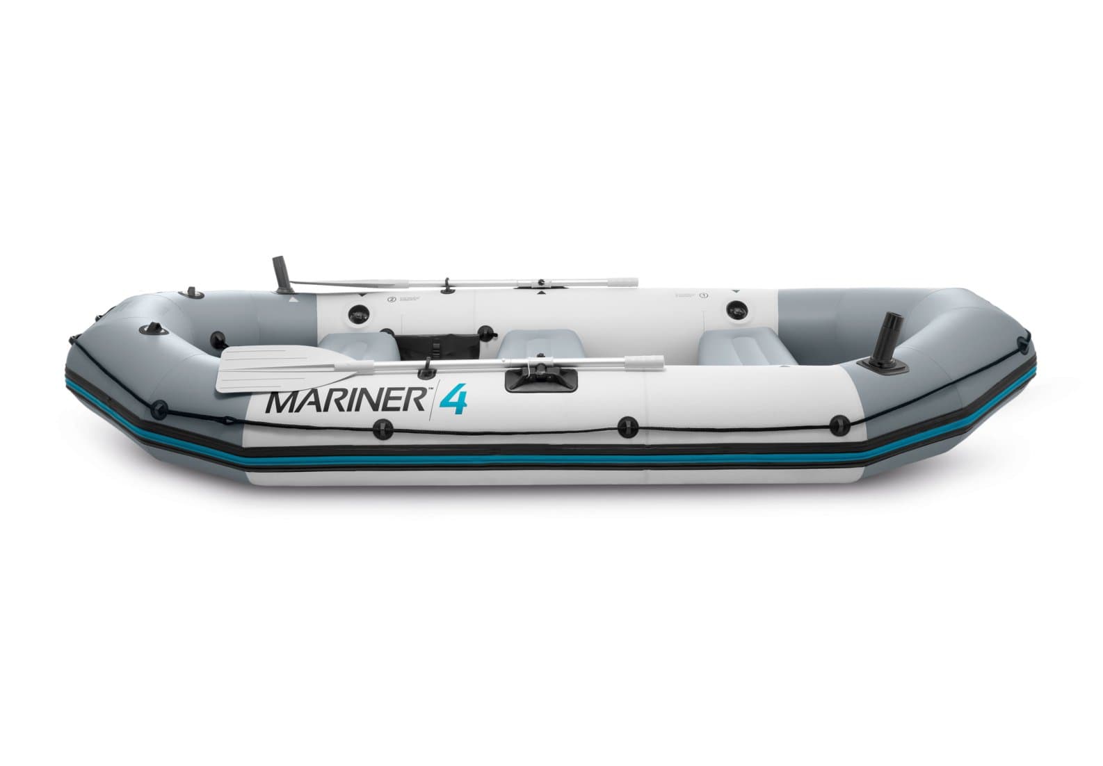Ponton dmuchany Mariner 4 dla 4 osób wiosła pompka uchwyty na wędkę i silnik INTEX 68376