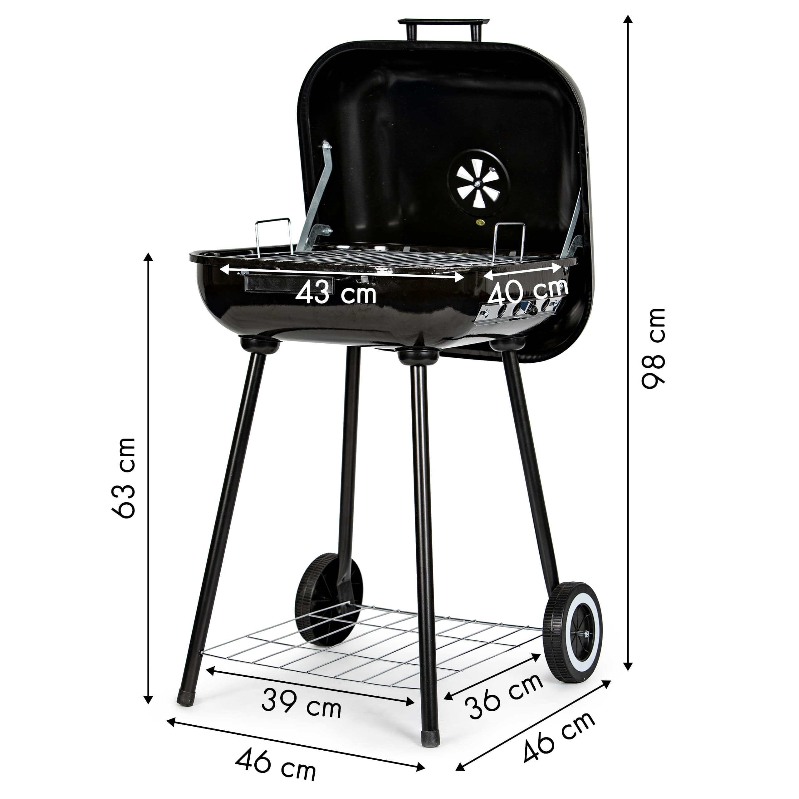 Grill węglowy ogrodowy z pokrywą na zawiasach + kółka MultiGarden