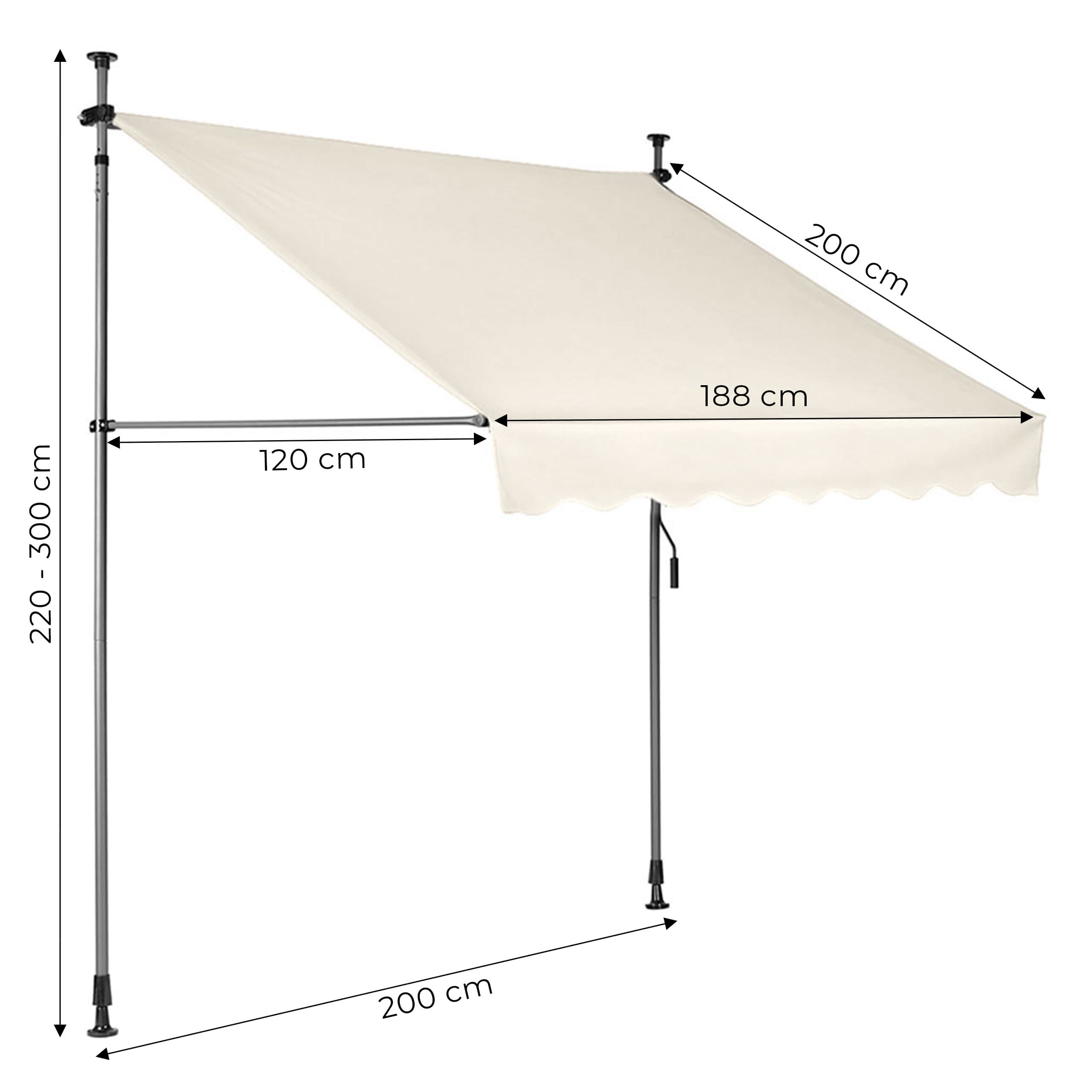 Markiza przeciwsłoneczna balkonowa 200x120 cm regulacja wysokości wodoodporna korbka ręczna beżowa MultiGarden