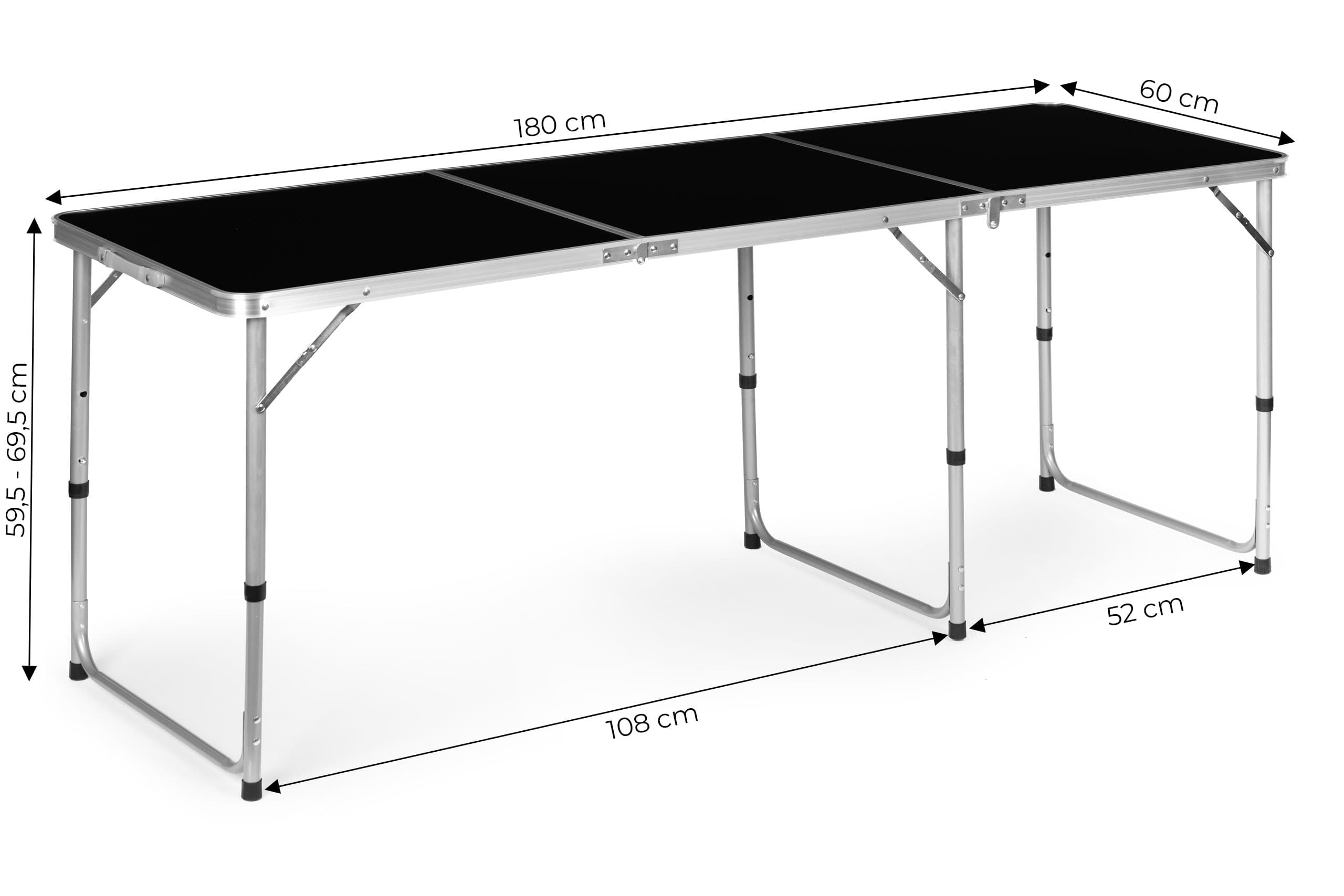 Stolik turystyczny stół składany kemping czarny blat 180x60 cm MultiGarden