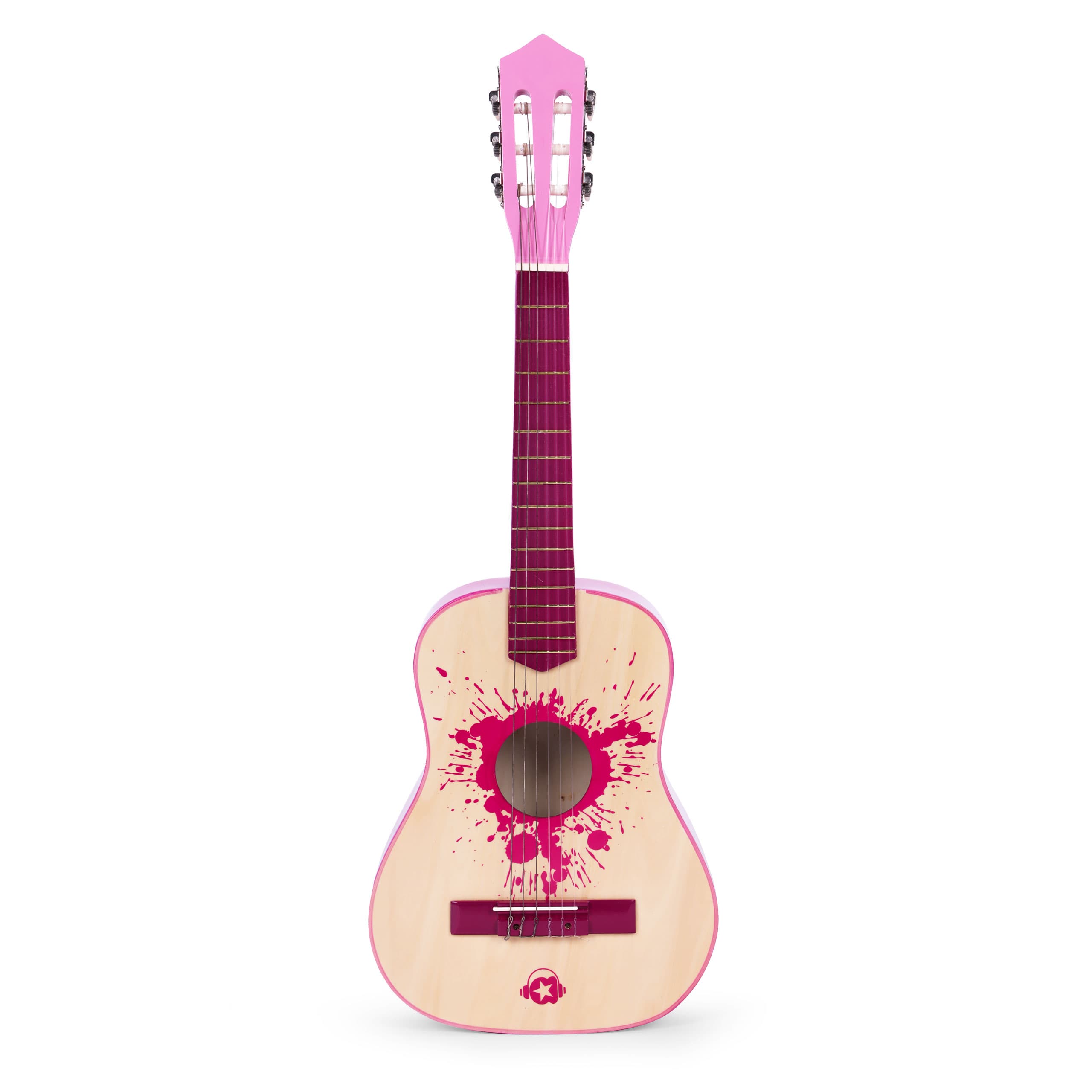 Gitara dla dzieci różowa duża - 34` drewniana 6 strun metalowe i nylonowe ECOTOYS
