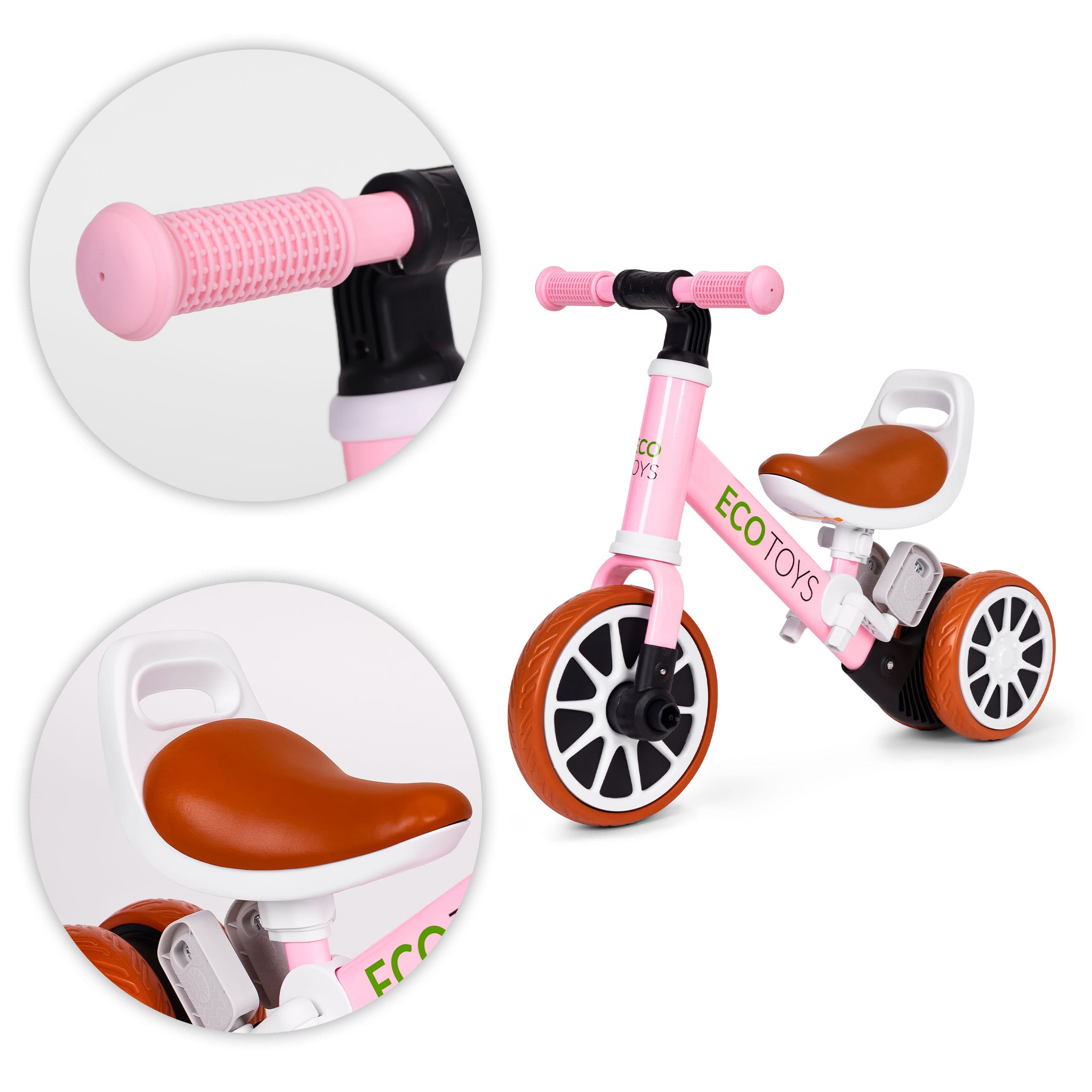 Rowerek trójkołowy biegowy z pedałami 2w1 różowy ECOTOYS