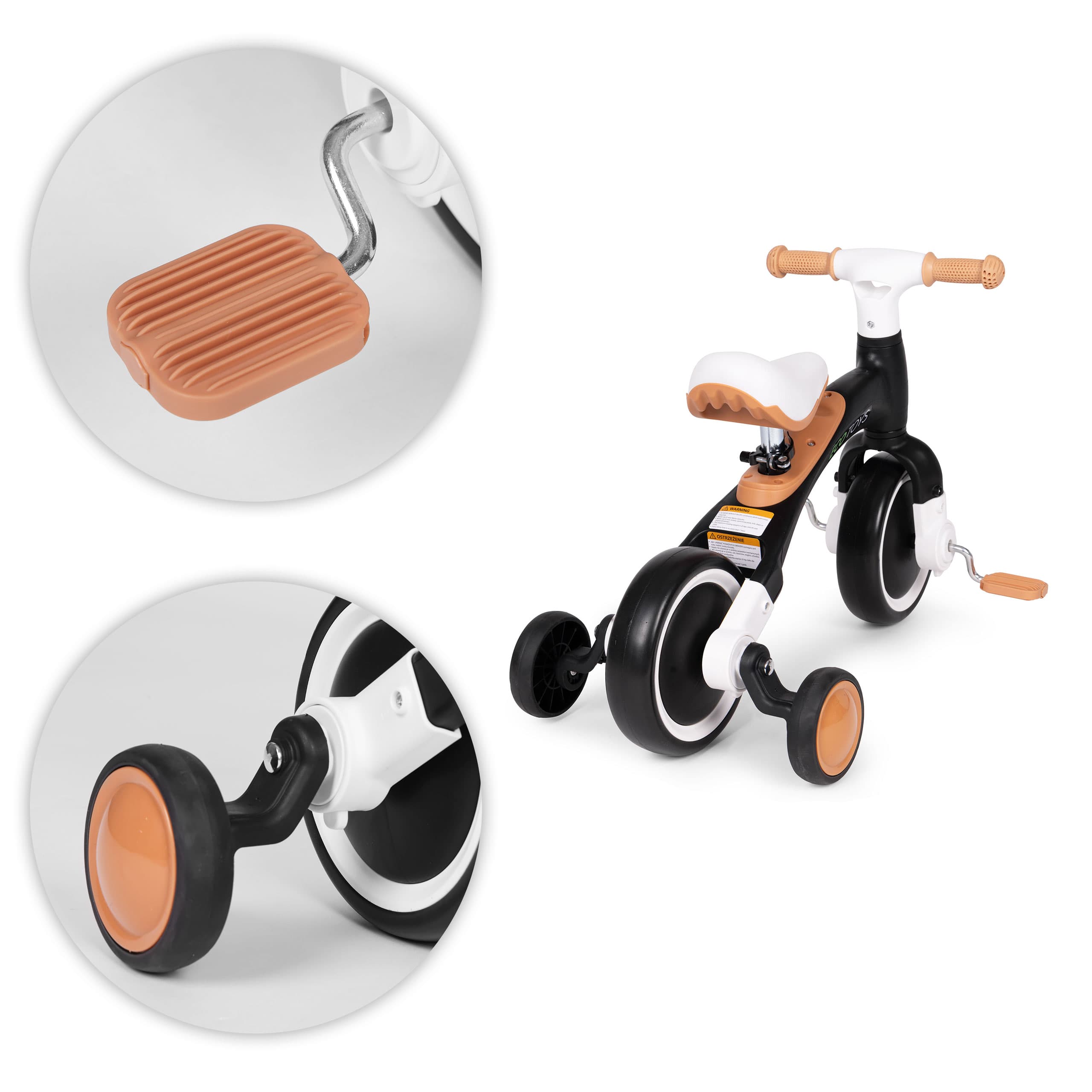 Rowerek biegowy z pedałami - treningowy kółka boczne 3w1 czarny ECOTOYS