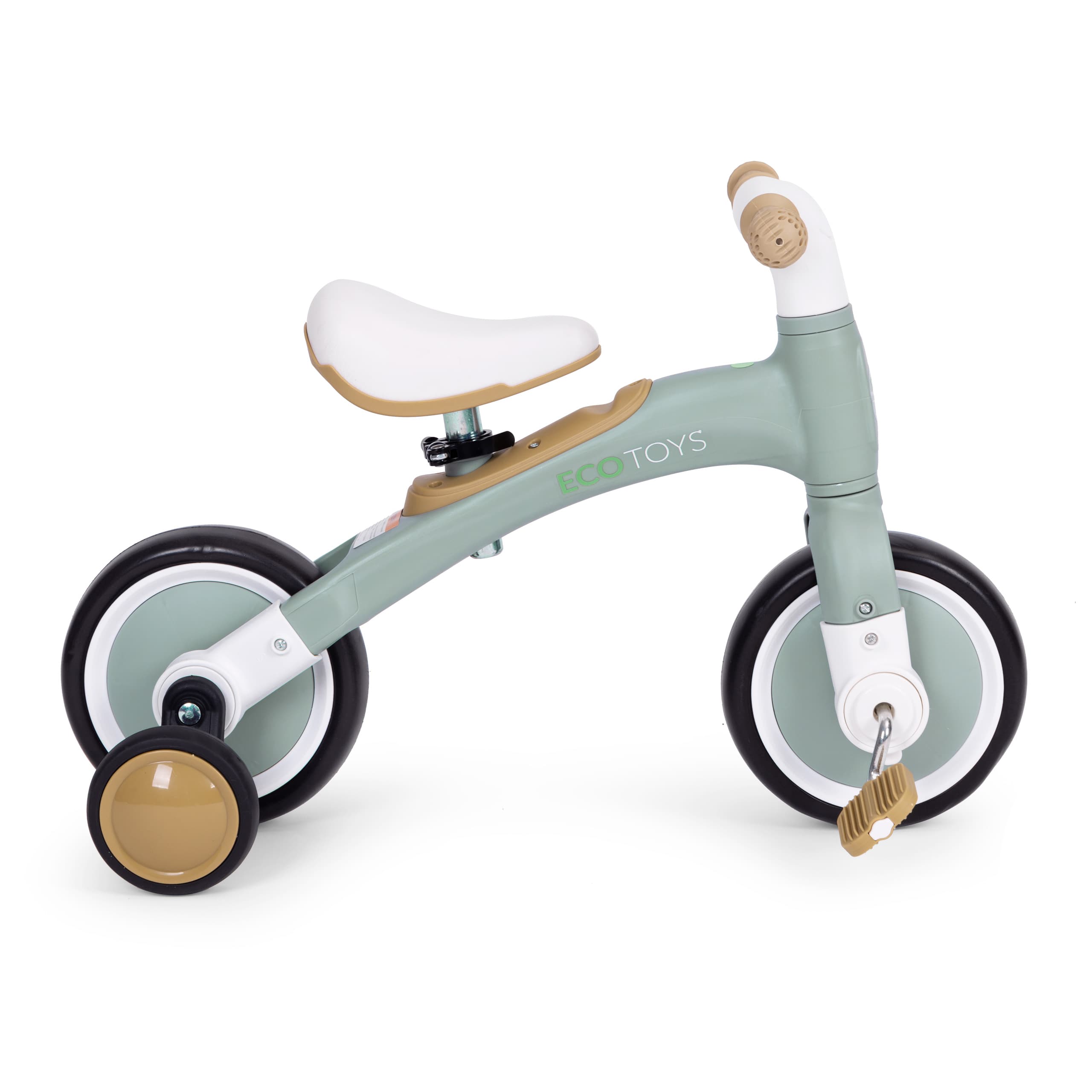 Rower rowerek biegowy z pedałami - treningowy kółka boczne 3w1 zielony ECOTOYS