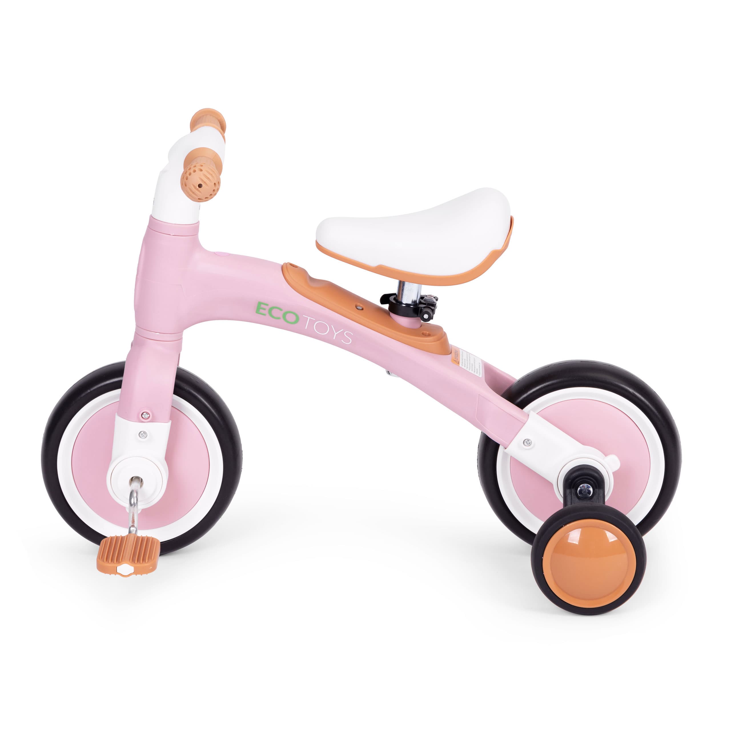 Rower rowerek biegowy z pedałami - treningowy kółka boczne 3w1 różowy ECOTOYS