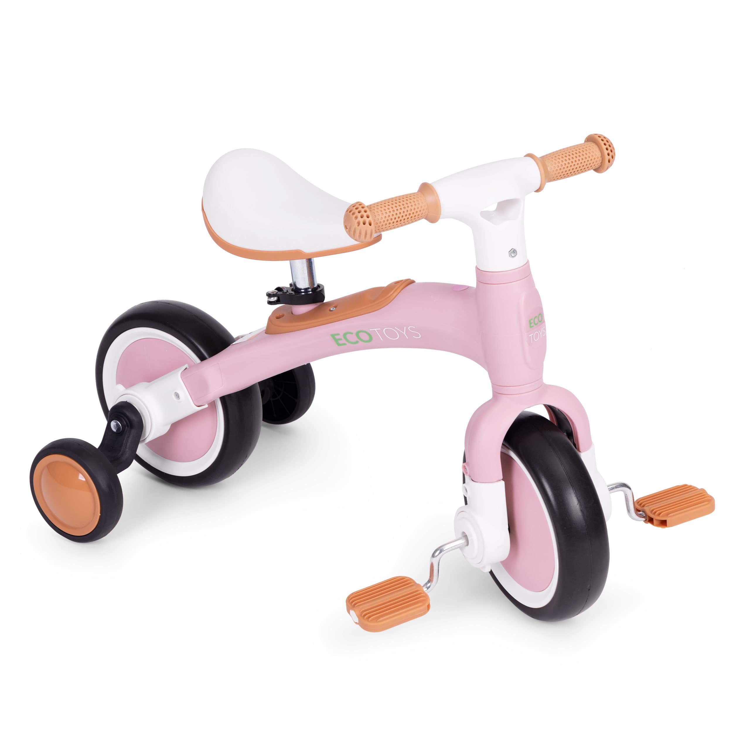 Rower rowerek biegowy z pedałami - treningowy kółka boczne 3w1 różowy ECOTOYS