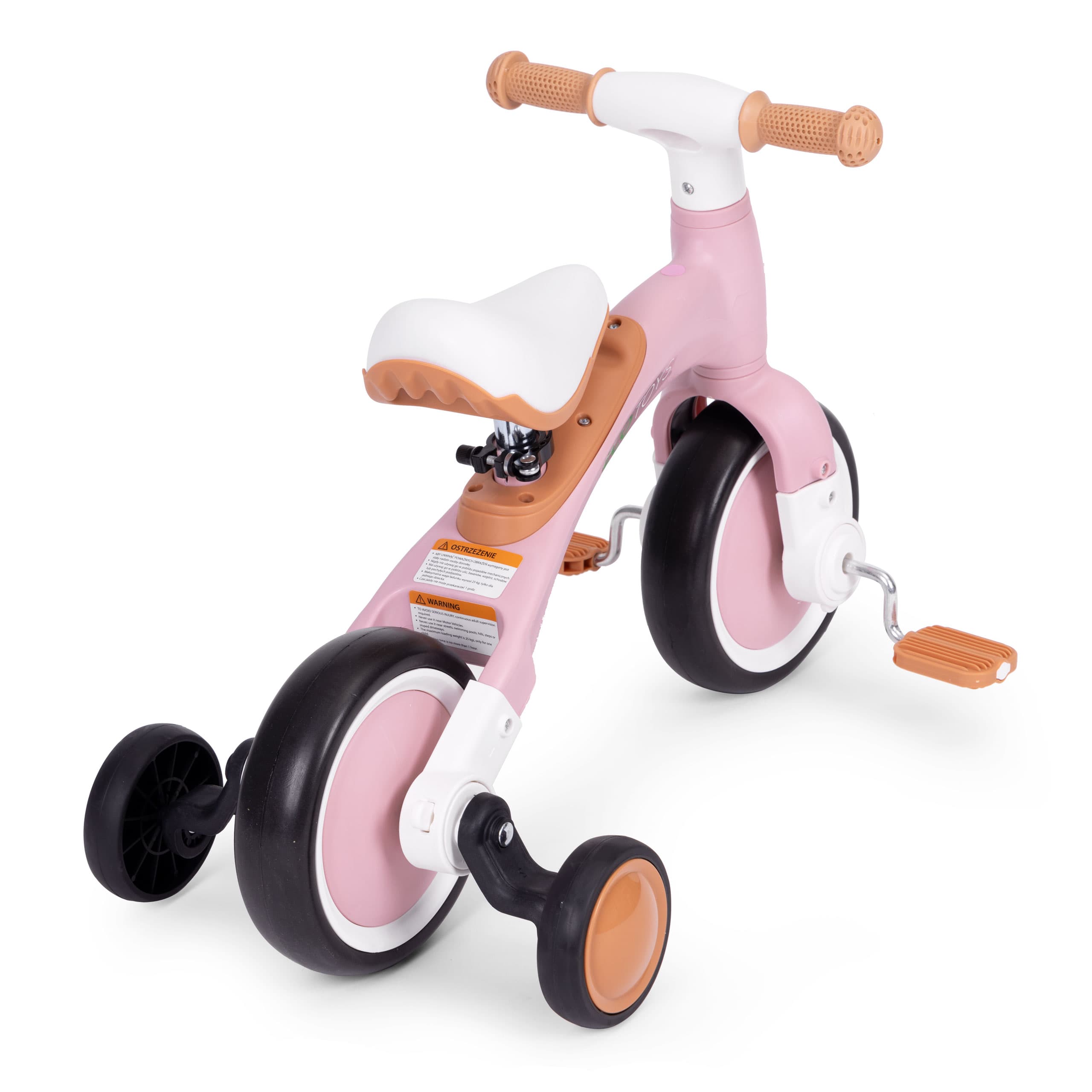 Rower rowerek biegowy z pedałami - treningowy kółka boczne 3w1 różowy ECOTOYS