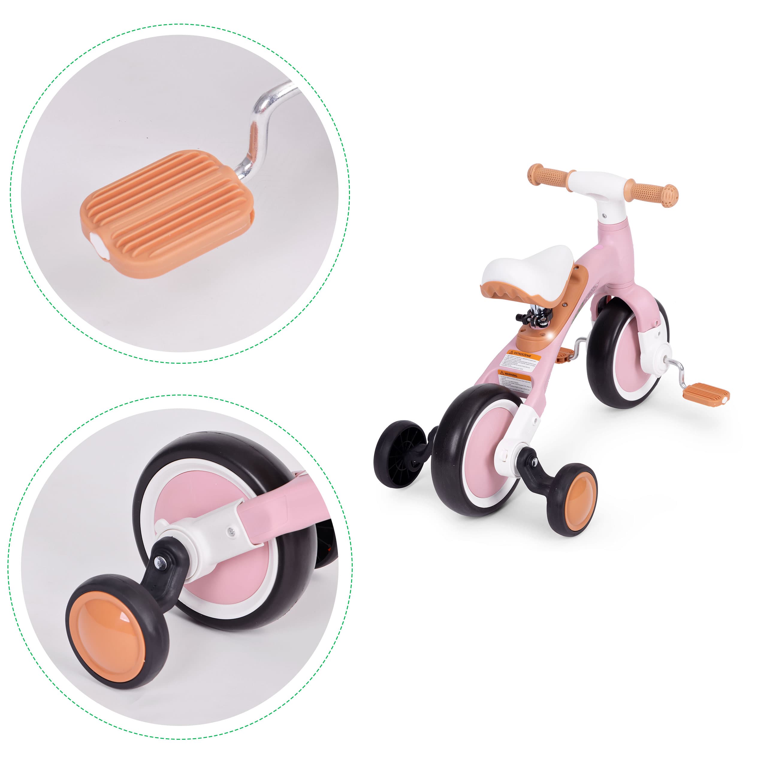 Rower rowerek biegowy z pedałami - treningowy kółka boczne 3w1 różowy ECOTOYS