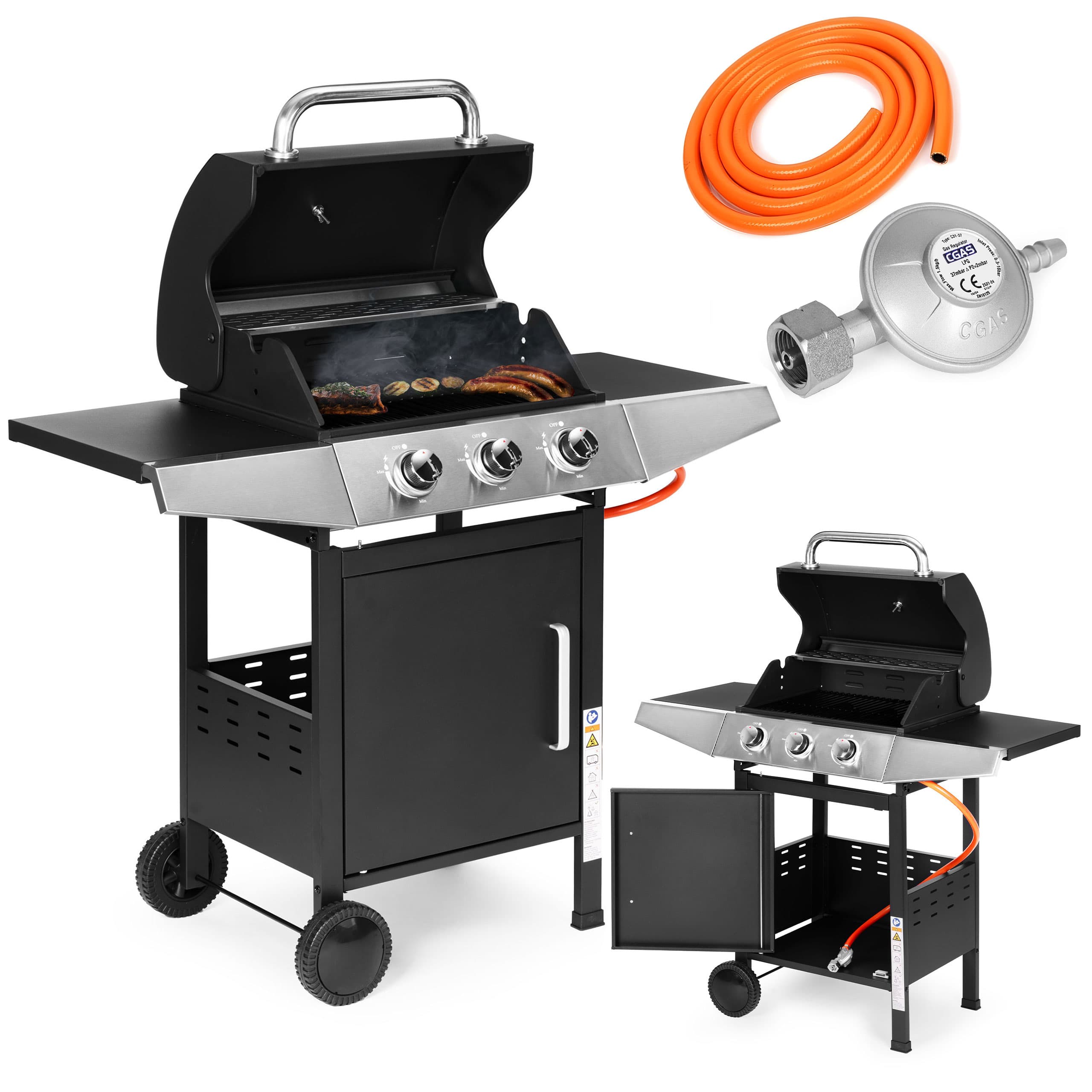Grill gazowy ogrodowy 10.2 kW duży ruszt 3 palniki termometr reduktor MultiGarden