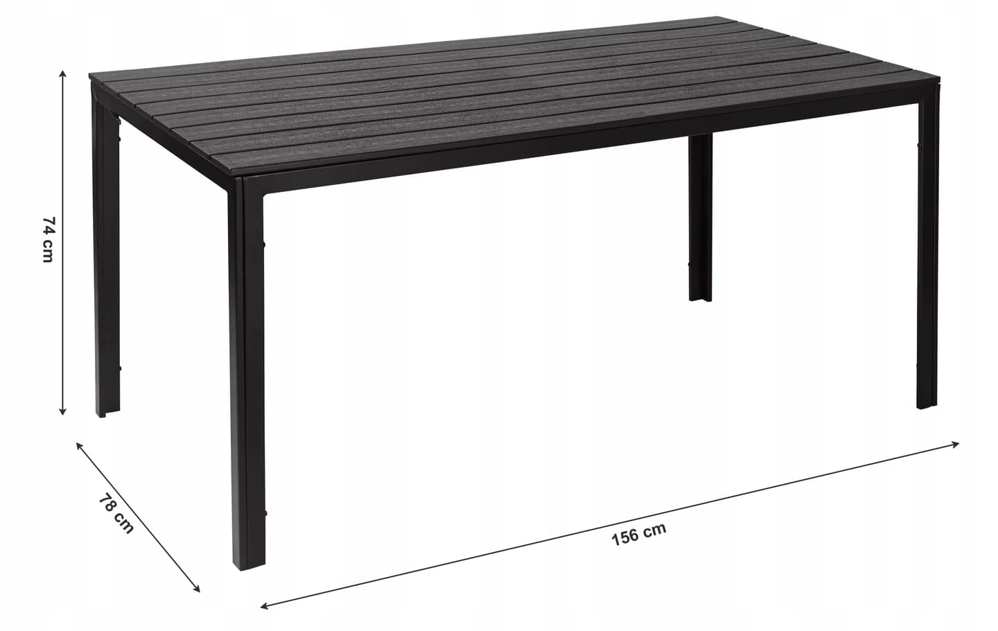 Stół ogrodowy 6-osobowy 156x78 cm polywood meble na taras czarny