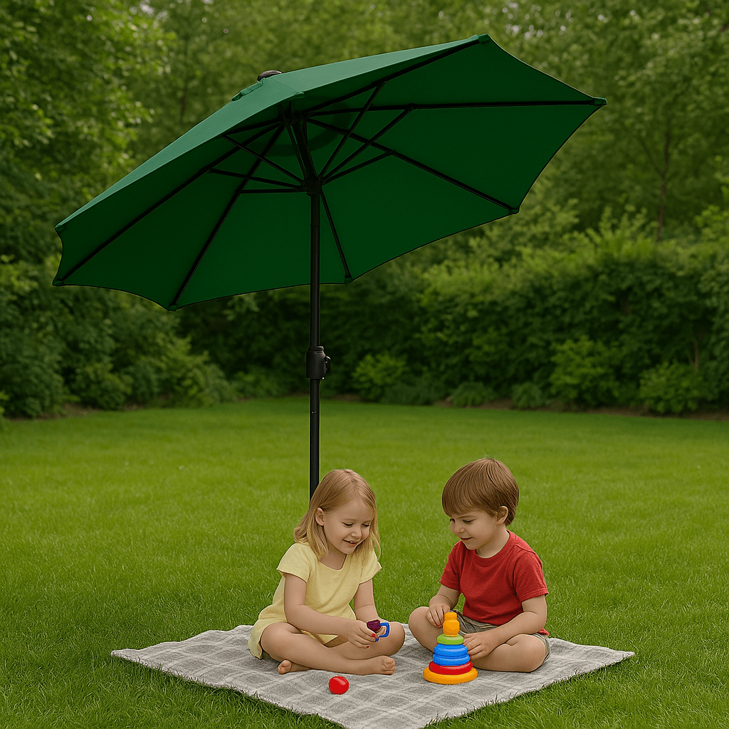 Duży parasol ogrodowy skośny łamany z korbą 6 żeber zielony 270 cm