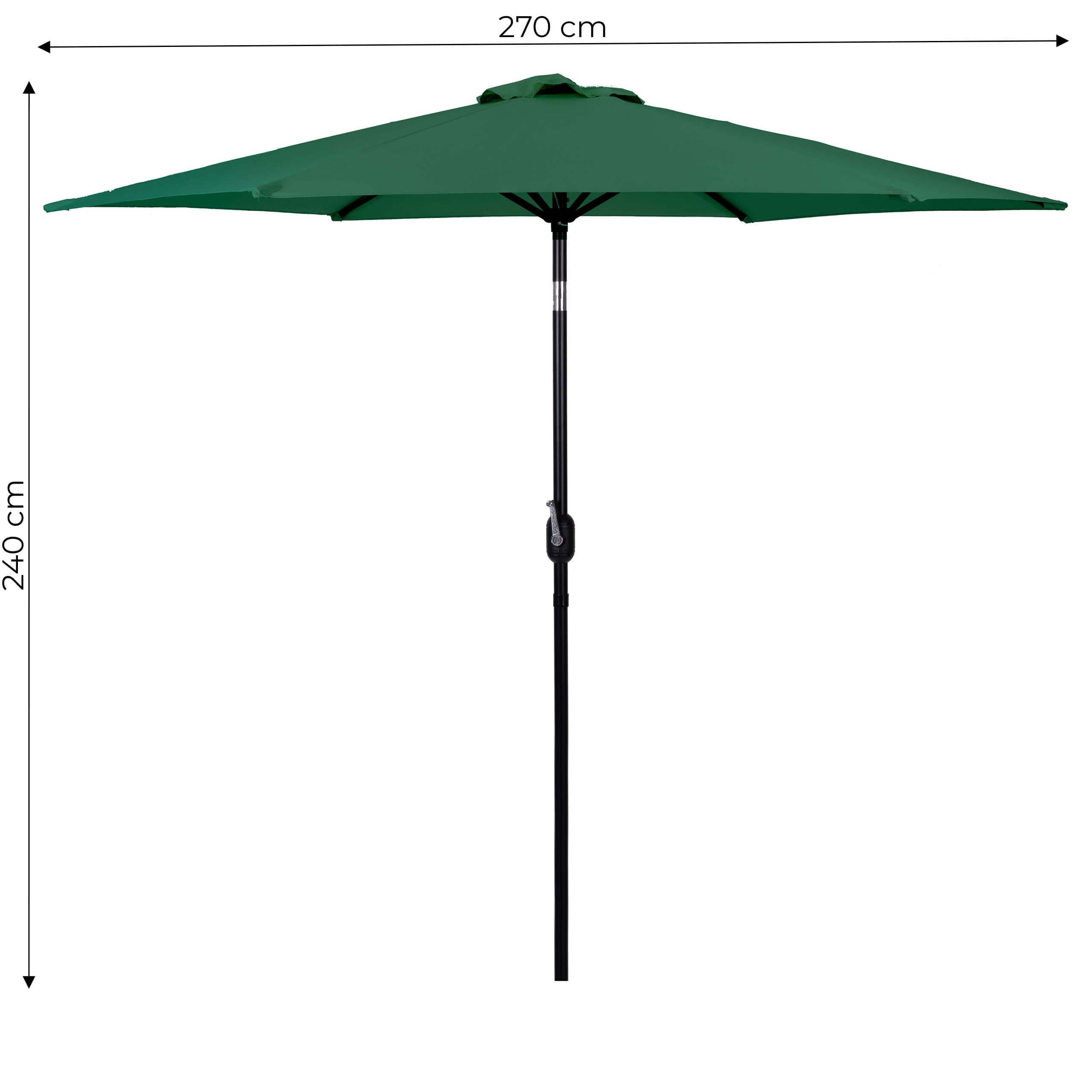 Duży parasol ogrodowy skośny łamany z korbą 6 żeber zielony 270 cm