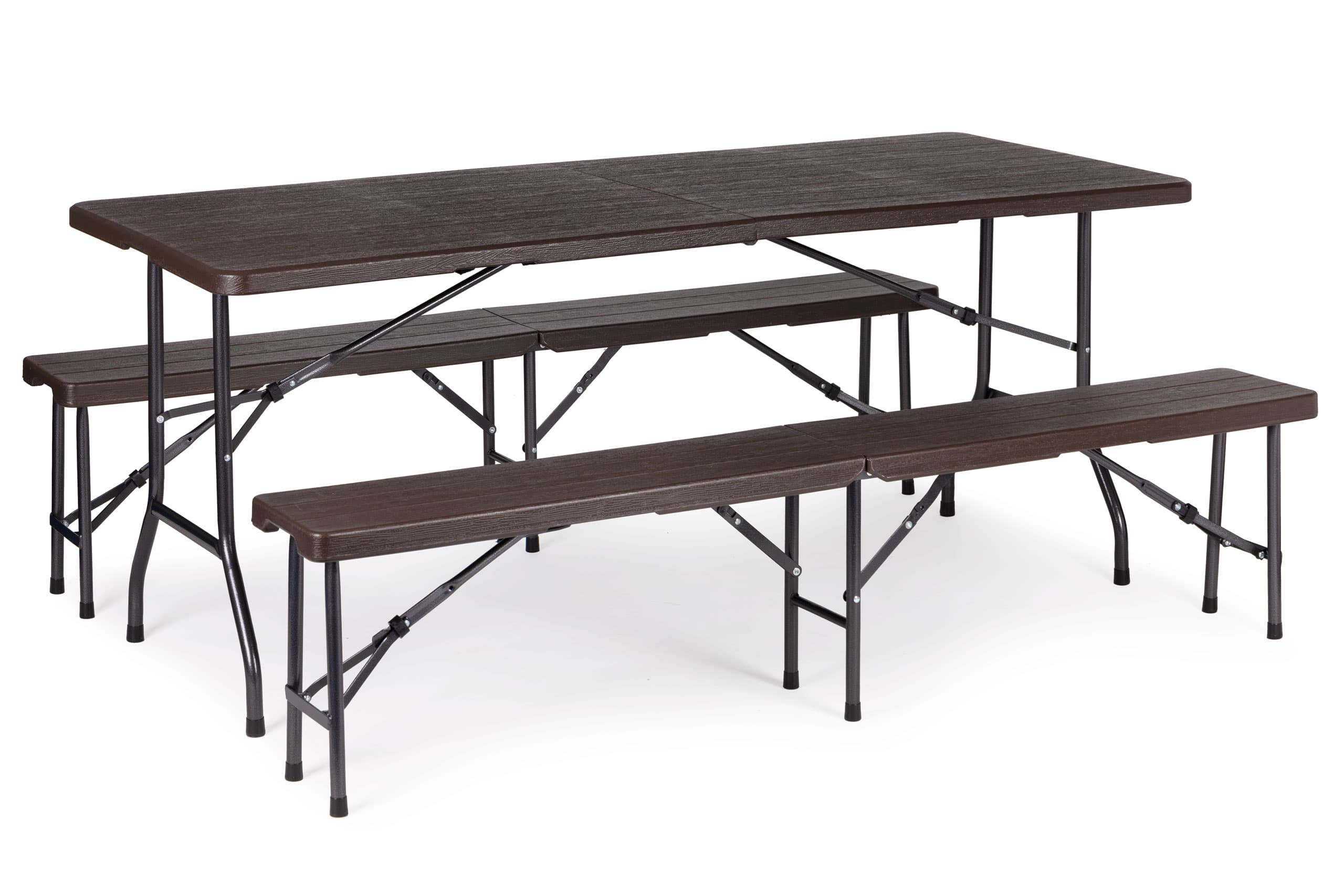 Zestaw cateringowy stół bankietowy 180 cm + 2 ławki brąz ModernHome