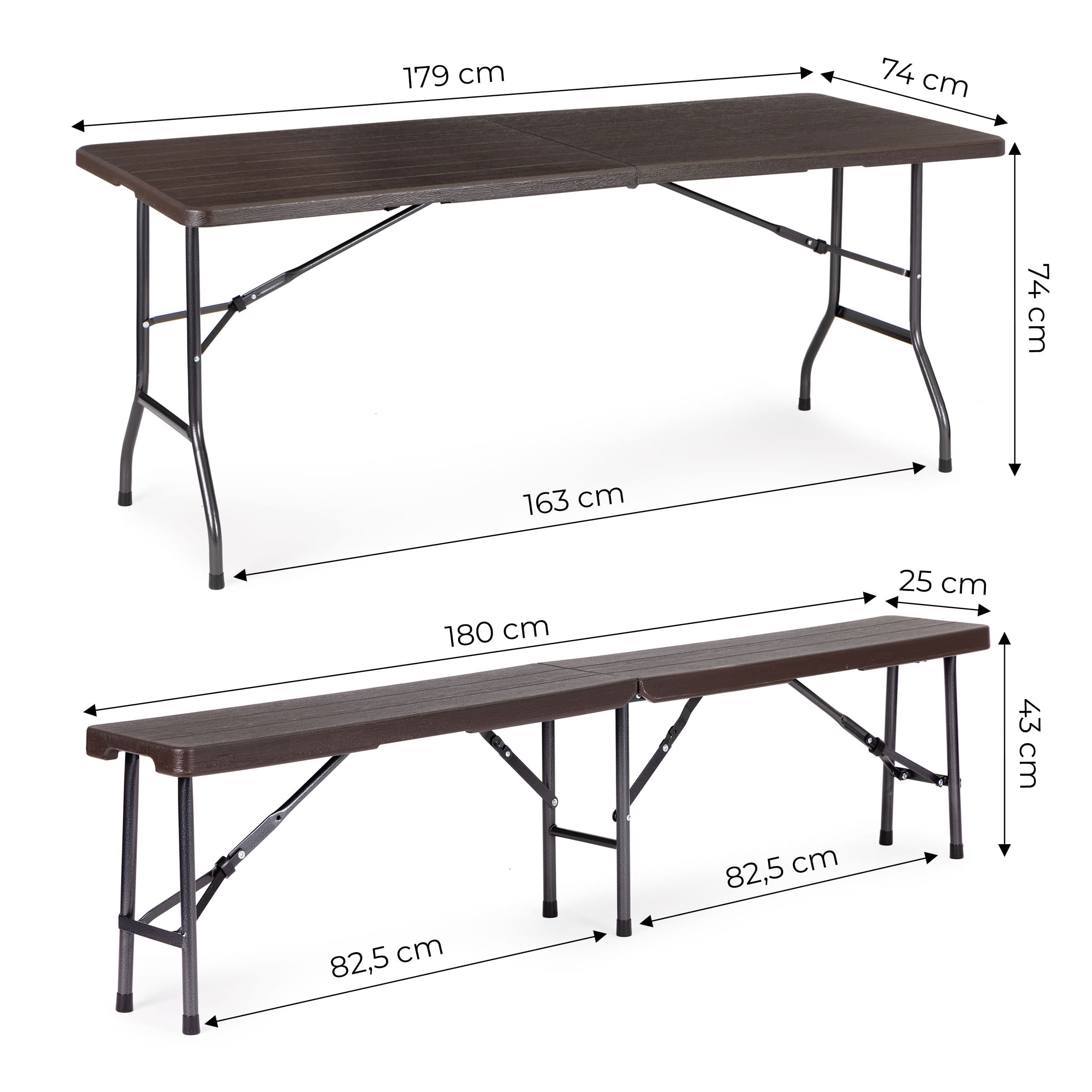 Zestaw cateringowy stół bankietowy 180 cm + 2 ławki brąz ModernHome