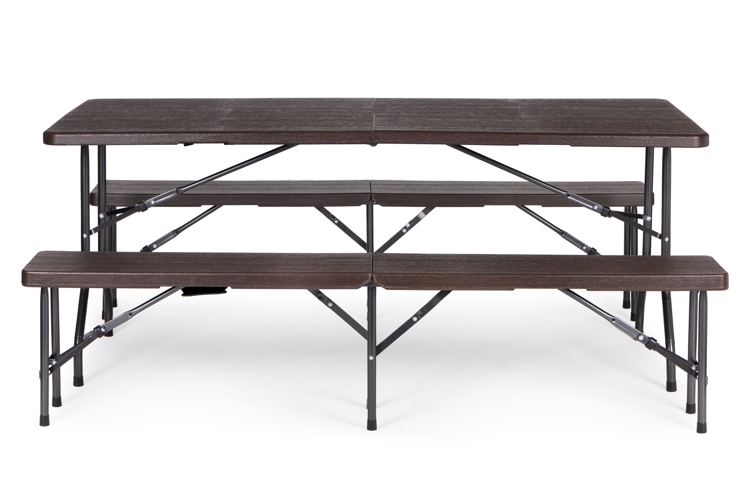 Zestaw cateringowy stół bankietowy 180 cm + 2 ławki brąz ModernHome